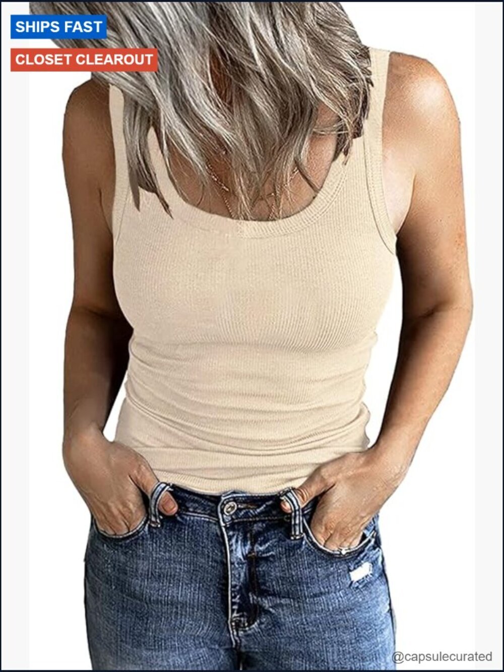 Sleeveless Scoop Neck Ribbed Tank Top Fitted Basic Cami Tee Shirts